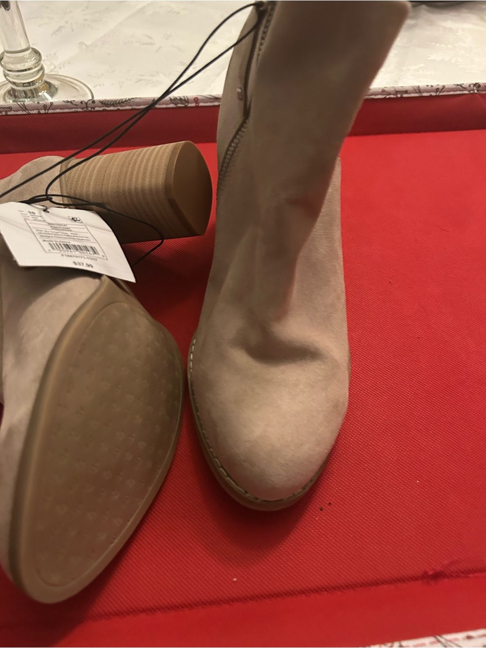 bp Taupe Suede Ankle Booties with Block Heel